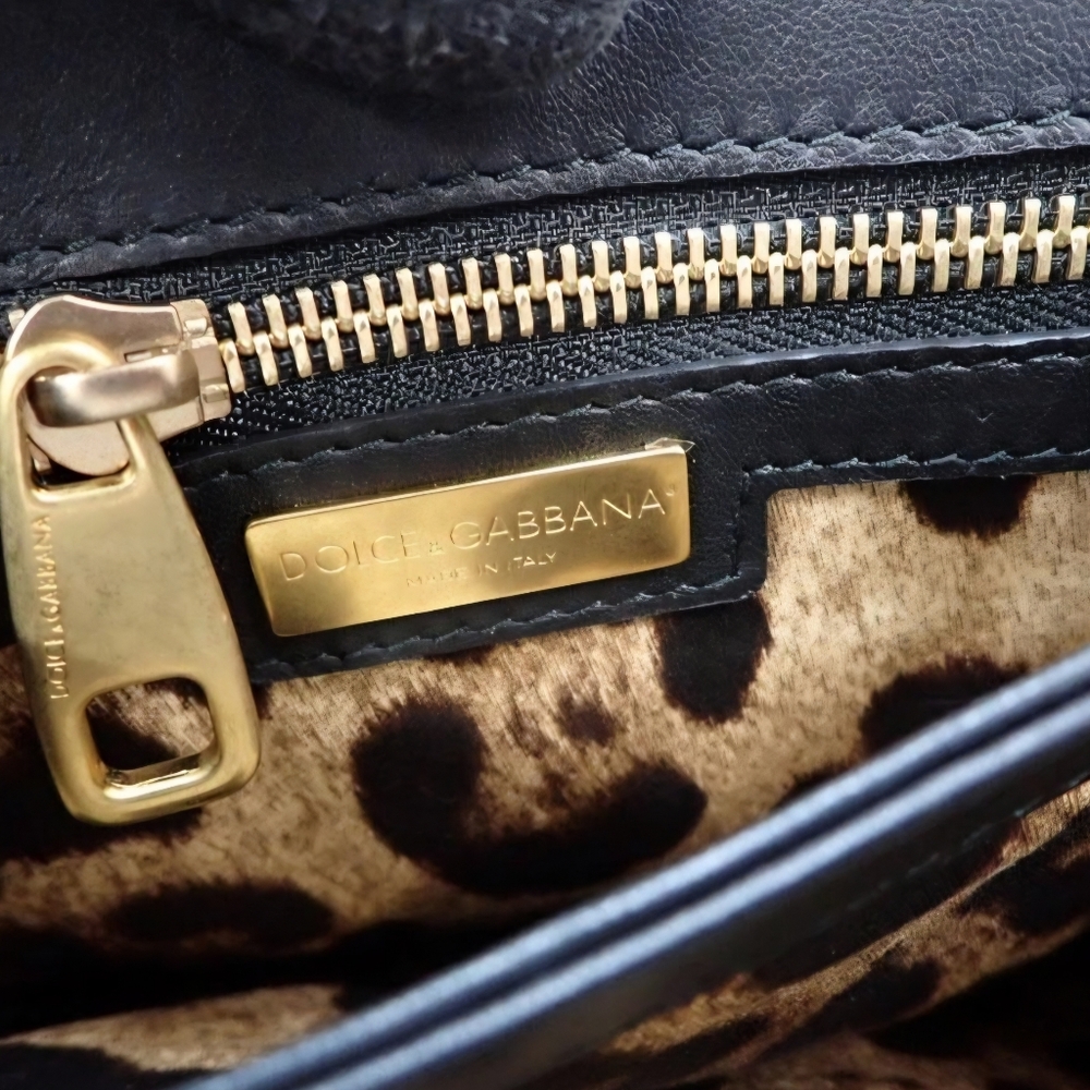 Dolce & Gabbana Black Lace & Beige Crossbody Bag with Gold Hardware authentic - Picture 9 of 13